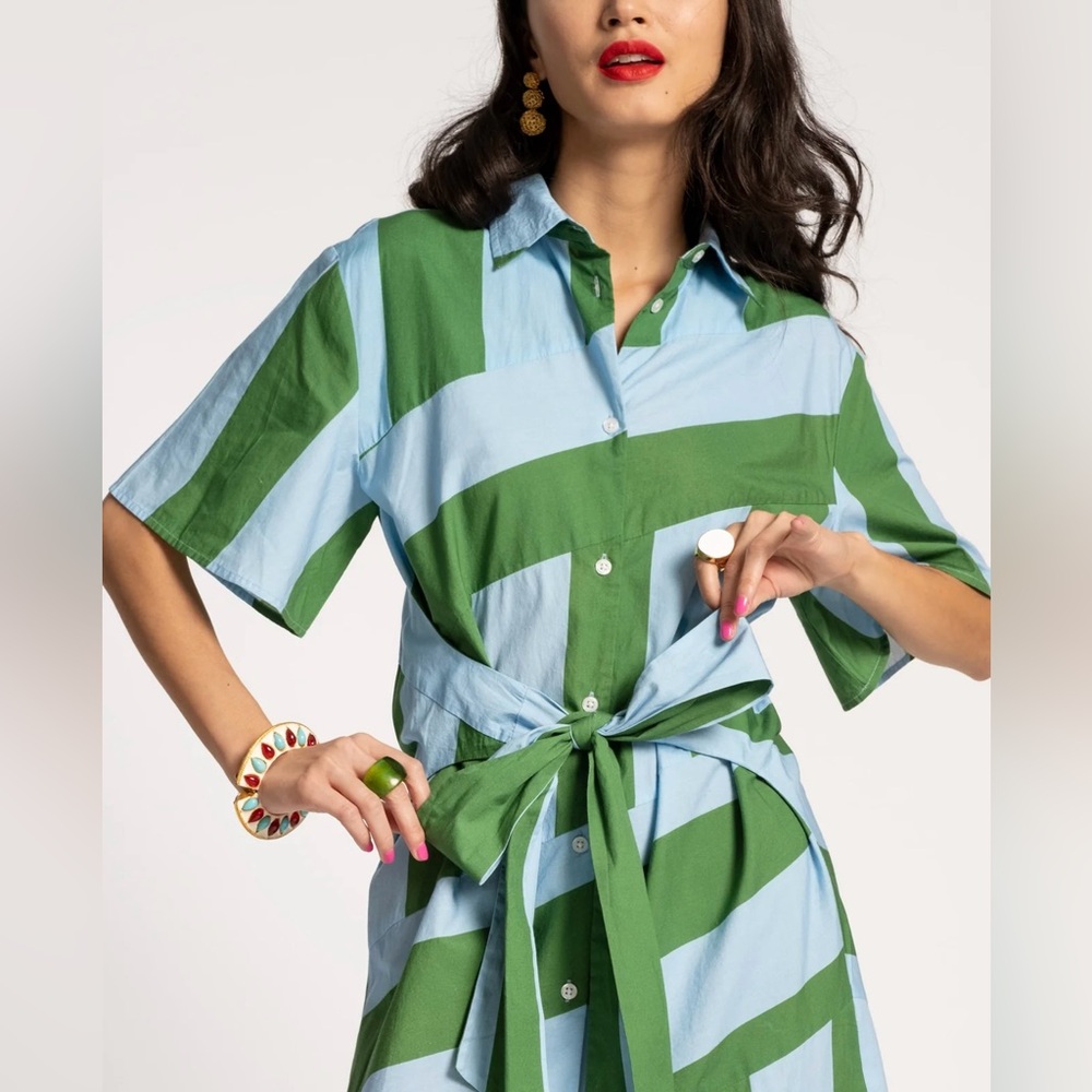 Frances Valentine Amanda Shirtdress Green/Light Blue 1X NWT